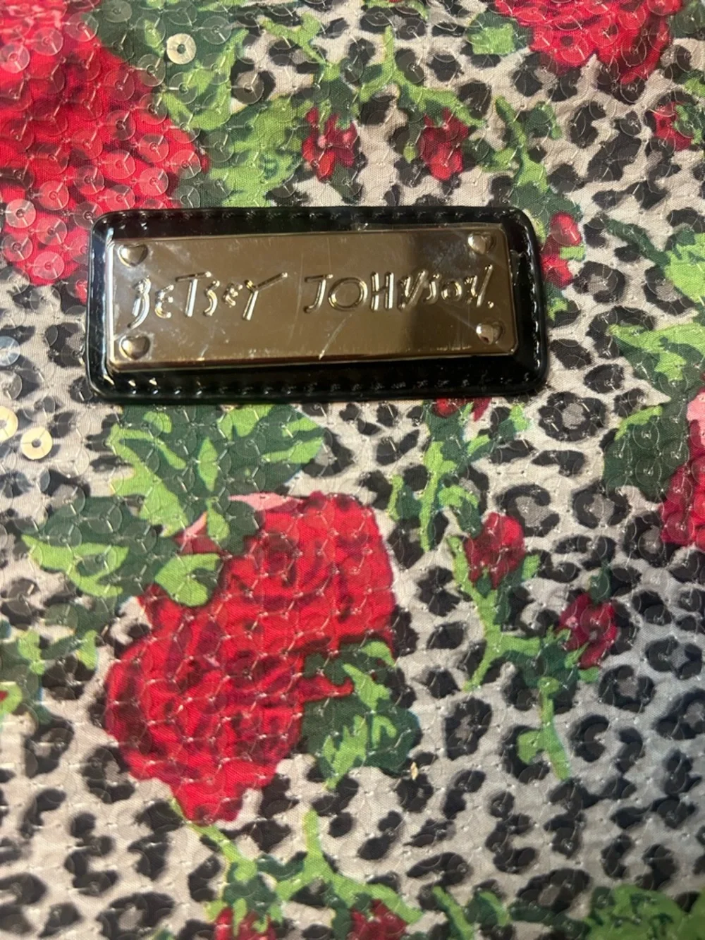 Betsey Johnson Floral Leopard Sequin Red Roses Laptop Case